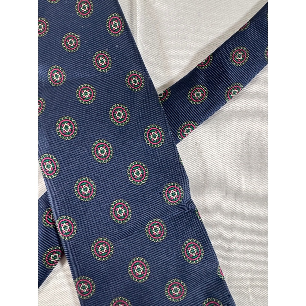 Kenneth Gordon New Orleans Mens Silk Tie Navy Blue Pink Medallion Hand Printed